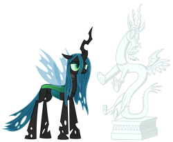 Size: 900x741 | Tagged: safe, artist:emper24, edit, character:discord, character:queen chrysalis, species:changeling, species:draconequus, species:pony, episode:the return of harmony, g4, my little pony: friendship is magic, a better ending for chrysalis, a worse ending for discord, alternate ending, alternate scenario, alternate universe, changeling queen, character development, cute, cutealis, duo, emotionless, faec, fangs, female, former queen chrysalis, good end, happy, irony, male, mare, meme, meta, missing accessory, no crown, petrification, redemption, reformed, role reversal, scared, simple background, smiling, spread wings, standing, statue, statue discord, transparent background, turned to stone, vector, vector edit, what if, when she smiles, wings