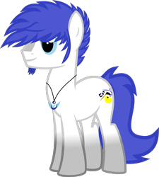 Size: 1237x1377 | Tagged: safe, artist:isaac_pony, oc, oc only, oc:isaac pony, species:earth pony, species:pony, blue eyes, blue mane, blue tail, cutie mark, gray, male, simple background, smiling, solo, stallion, transparent background