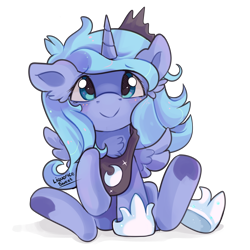 Size: 1000x1000 | Tagged: safe, artist:liquorice_sweet, character:princess luna, species:alicorn, species:pony, g4, chest fluff, crown, cute, ear fluff, female, filly, foal, jewelry, lunabetes, raised hoof, regalia, simple background, smiling, solo, spread wings, transparent background, weapons-grade cute, wings, woona, younger