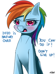 Size: 1500x2000 | Tagged: safe, artist:nixworld, character:rainbow dash, species:pegasus, species:pony, 2020, big eyes, blushing, cute, female, mare, motivational poster, simple background, sitting, talking, talking to viewer, white background