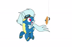 Size: 2176x1440 | Tagged: safe, artist:windy breeze, oc, species:pegasus, species:pony, bait, blueberry, clothing, flying, food, goggles, heart eyes, pie, simple background, solo, tongue out, uniform, white background, wingding eyes, wonderbolts, wonderbolts uniform