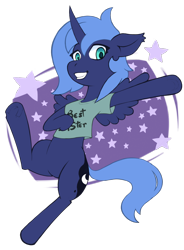 Size: 1000x1362 | Tagged: safe, artist:wild-thunder06, character:princess luna, species:alicorn, species:pony, clothing, cute, different hairstyle, female, shirt, simple background, smiling, solo, t-shirt, transparent background