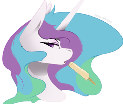 Size: 4148x3508 | Tagged: safe, artist:therealf1rebird, character:princess celestia, species:alicorn, species:pony, female, food, horn, ice cream, looking back, mare, simple background, solo, suggestive eating