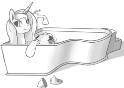 Size: 1079x765 | Tagged: safe, artist:wild-thunder06, character:princess luna, species:alicorn, species:pony, g4, bath, clothing, female, mare, shoes, solo, tub, water