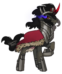 Size: 1192x1428 | Tagged: safe, artist:liquorice_sweet, character:king sombra, species:pony, species:unicorn, g4, armor, cloak, clothing, evil, king, male, menacing, shadow, simple background, solo, stallion, transparent background
