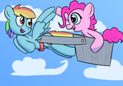Size: 5000x3500 | Tagged: safe, artist:platypus in a can, character:pinkie pie, character:rainbow dash, g4, cart, flying, wings