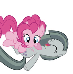 Size: 650x654 | Tagged: safe, artist:princessdestiny200i, character:marble pie, character:pinkie pie, species:earth pony, species:pony, g4, eyes closed, female, laughing, mare, raspberry, siblings, simple background, sisters, tickle torture, tickling, tummy buzz, white background