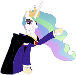 Size: 828x820 | Tagged: safe, artist:maretrick, character:princess celestia, species:alicorn, species:pony, g4, cape, clothing, crown, disney, dress, evil queen, eyeshadow, female, gem, jewelry, makeup, necklace, regalia, robe, show accurate, simple background, snow white and the seven dwarfs, solo, transparent background, vector