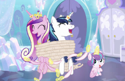 Size: 590x382 | Tagged: safe, artist:fantasia-bases, artist:princessdestiny200i, character:princess cadance, character:princess flurry heart, character:shining armor, species:alicorn, species:pony, species:unicorn, ship:shiningcadance, g4, baby, bondage, crown, crystal empire, diaper, eyes closed, family, father and child, father and daughter, feather, female, filly, glowing horn, hoof tickling, horn, horn ring, jewelry, laughing, levitation, magic, magic suppression, male, mare, mother and child, mother and daughter, open mouth, regalia, ring, rope, rope bondage, shipping, stallion, story included, straight, telekinesis, tickle torture, tickling, tied up, tongue out, underhoof, unshorn fetlocks