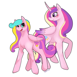 Size: 834x839 | Tagged: safe, artist:denkis, character:ploomette, character:princess cadance, species:alicorn, species:pegasus, species:pony, g4, blushing, simple background, transparent background