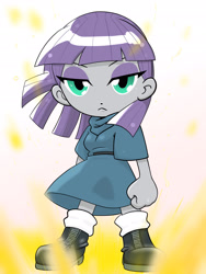 Size: 1668x2224 | Tagged: safe, artist:batipin, character:maud pie, species:eqg human, g4, my little pony:equestria girls, action pose, alternate versions at source, aura, badass, chibi, female, implied dragonball super, implied dragonball z, looking at you, powering up, solo, the fire in her eyes
