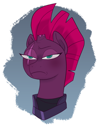 Size: 2550x3300 | Tagged: safe, artist:toodles3702, character:tempest shadow, species:pony, species:unicorn, g4, bust, female, grumpy, simple background, solo, white background