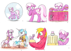 Size: 6560x4728 | Tagged: safe, artist:philo5, character:big mcintosh, character:cheerilee, character:diamond tiara, character:princess celestia, character:silver spoon, species:alicorn, species:earth pony, species:pony, g4, blade, bondage, bow tie, bubble, butt, cash register, dance puppets dance, eyes closed, figurine, flowerbutt, grin, hoof over mouth, horn, horn ring, magic suppression, mutiny, puppet, puppet strings, puppeteer, ring, rope, rope bondage, smiling, souvenir, sphere, tied up, waving, wide eyes