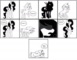 Size: 1863x1444 | Tagged: safe, artist:sugar lollipop, oc, oc only, oc:black-star, oc:double face, species:earth pony, species:pony, species:unicorn, g4, angry, black and white, comic, dark, development, digital art, drawing, drawthread, earth pony oc, female, grayscale, history, horn, male, monochrome, mother and child, mother and son, sad, simple background, story included, unicorn oc
