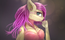 Size: 2560x1600 | Tagged: safe, artist:ssnerdy, character:fluttershy, species:anthro, g4, breasts, busty fluttershy, female, flutterbot, gynoid, looking at you, robot, solo
