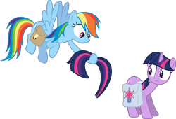 Size: 7000x4747 | Tagged: safe, artist:powerpuncher, character:rainbow dash, character:twilight sparkle, episode:games ponies play, g4, my little pony: friendship is magic, absurd resolution, awkward, consequences, detachable tail, impulsive, modular, oops, saddle bag, simple background, tail, tail pull, transparent background, vector