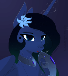 Size: 2699x3006 | Tagged: safe, artist:therealf1rebird, character:princess luna, species:alicorn, species:pony, g4, armor, cute, female, flower, flower in hair, horn, looking at you, mare, solo, wings