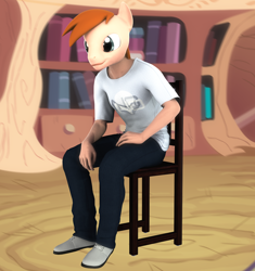 Size: 1280x1360 | Tagged: safe, artist:siberianfuta, oc, oc only, species:anthro, species:earth pony, species:plantigrade anthro, species:pony, g4, 3d, book, bookshelf, chair, clothing, golden oaks library, male, shoes, sitting, solo, source filmmaker