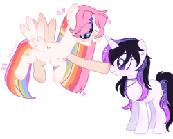 Size: 1024x820 | Tagged: safe, artist:fliyingrainbow, artist:tears2shed, oc, oc:flying rainbow, oc:twinkle tones, species:pegasus, species:pony, g4, boop, female, flying, mare, simple background, transparent background