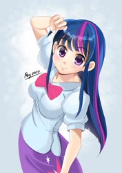Size: 1600x2263 | Tagged: safe, artist:love2eategg, character:twilight sparkle, character:twilight sparkle (eqg), species:eqg human, species:human, g4, my little pony:equestria girls, anime, clothing, cute, cutie mark, cutie mark on clothes, female, human coloration, humanized, skirt, smiling, solo, twiabetes