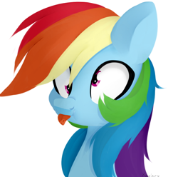 Size: 644x640 | Tagged: safe, artist:shiny-dust, character:rainbow dash, species:pegasus, species:pony, g4, bust, cross-eyed, derp, portrait, silly, simple background, solo, tongue out, white background