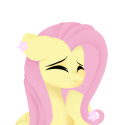 Size: 1500x1600 | Tagged: safe, alternate version, artist:shiny-dust, character:fluttershy, species:pegasus, species:pony, g4, bust, cute, eyes closed, floppy ears, folded wings, nose wrinkle, portrait, shyabetes, simple background, solo, white background, wings