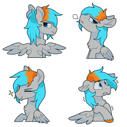 Size: 4000x4000 | Tagged: safe, artist:liquorice_sweet, oc, oc only, oc:shade flash, species:pegasus, species:pony, g4, angry, male, scared, sigh, simple background, solo, stallion, sticker set, transparent background, unshorn fetlocks, winking at you