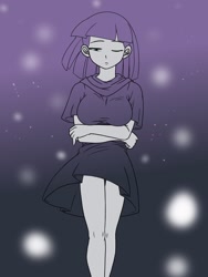 Size: 1536x2048 | Tagged: safe, alternate version, artist:batipin, character:maud pie, species:eqg human, g4, my little pony:equestria girls, breasts, busty maud pie, clothing, dress, female, legs, one eye closed, solo