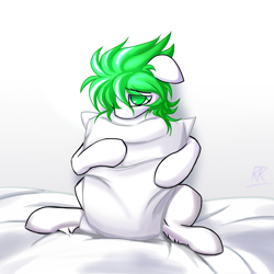 Size: 1540x1540 | Tagged: safe, artist:ktk's sky, oc, oc:h2so4 rain, species:earth pony, species:pony, g4, bed, hair over one eye, male, pillow, solo