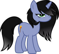 Size: 5978x5510 | Tagged: safe, artist:isaac_pony, oc, oc:shainer shrapnel shock, species:pony, species:unicorn, g4, >:t, black mane, cutie mark, doom equestria, female, green eyes, horns, looking at you, simple background, solo, transparent background, vector