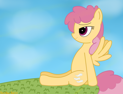 Size: 3928x3016 | Tagged: safe, artist:rainbowšpekgs, character:dizzy twister, character:orange swirl, species:pegasus, species:pony, g4, bedroom eyes, female, grass, outdoors, sitting, sky, solo, spread wings, stretching, wings