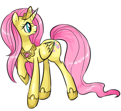 Size: 619x569 | Tagged: safe, artist:theluckyangel, character:fluttershy, species:alicorn, species:pony, alicornified, elements of harmony, female, fluttercorn, princess, race swap, solo
