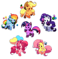 Size: 2308x2332 | Tagged: safe, artist:sugaryrainbow, character:applejack, character:fluttershy, character:pinkie pie, character:rainbow dash, character:rarity, character:twilight sparkle, species:earth pony, species:pegasus, species:pony, species:unicorn, chibi, cute, dashabetes, diapinkes, female, high res, jackabetes, mane six, mare, raribetes, shyabetes, simple background, transparent background, twiabetes