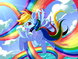 Size: 1165x892 | Tagged: safe, artist:sugaryrainbow, character:rainbow dash, female, flying, rainbow, solo