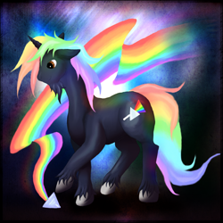Size: 800x800 | Tagged: safe, artist:jewlecho, oc, oc only, oc:roy g. biv, species:pony, species:unicorn, goatee, prism, rainbow, solo