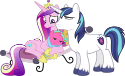 Size: 6000x3670 | Tagged: safe, artist:powerpuncher, character:princess cadance, character:shining armor, oc, parent:princess cadance, parent:shining armor, parents:shiningcadance, ship:shiningcadance, female, foal, male, offspring, shipping, simple background, straight, transparent background, vector