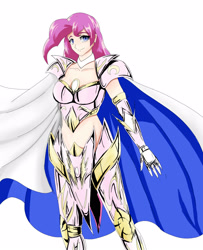 Size: 1300x1600 | Tagged: safe, artist:darkamerion, artist:igniamatis, character:pinkie pie, armor, breasts, cleavage, humanized, saint seiya, unconvincing armor