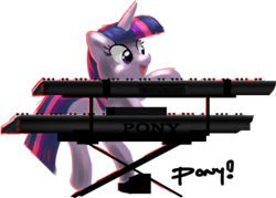 Size: 400x287 | Tagged: safe, artist:ponyrake, character:twilight sparkle, species:pony, bipedal, cute, female, keyboard, musical instrument, open mouth, simple background, smiling, solo, synthesizer, transparent background
