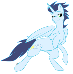 Size: 800x811 | Tagged: dead source, safe, artist:muzz, character:soarin', species:alicorn, species:pony, alicornified, bedroom eyes, bipedal, race swap, rearing, simple background, smiling, soaricorn, transparent background