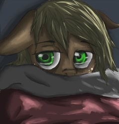 Size: 862x900 | Tagged: safe, artist:potheadsam, character:applejack, blanket, female, floppy ears, solo, tired