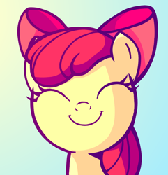 Size: 798x829 | Tagged: safe, artist:danfango, character:apple bloom, species:earth pony, species:pony, g4, adorabloom, bust, cute, eyes closed, female, filly, gradient background, happy, smiling, solo, young