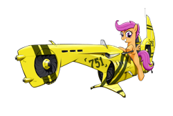 Size: 1000x666 | Tagged: safe, artist:averagedraw, character:scootaloo, species:pegasus, species:pony, blank flank, female, filly, foal, grin, hooves, hoverbike, simple background, smiling, solo, spread wings, teeth, transparent background, wings