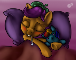 Size: 1000x792 | Tagged: dead source, safe, artist:themessengerboy, character:scootaloo, female, ice pack, plushie, sick, thermometer
