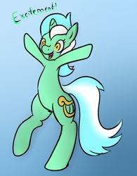 Size: 662x850 | Tagged: safe, artist:phillnana, character:lyra heartstrings, species:pony, species:unicorn, bipedal, excited, female, gradient background, happy, irrational exuberance, shrunken pupils, smiling, solo