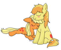 Size: 950x780 | Tagged: safe, artist:eeveepikachuchan, character:applejack, character:braeburn, ship:braejack, applecest, blushing, female, incest, loose hair, male, neck nuzzle, nuzzling, shipping, straight