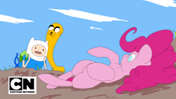 Size: 1280x720 | Tagged: safe, artist:fiasko0, character:pinkie pie, adventure time, crossover, finn the human, jake the dog