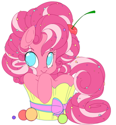 Size: 838x903 | Tagged: safe, artist:sugaryrainbow, character:pinkie pie, cherry, female, food, micro, solo