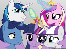 Size: 1600x1200 | Tagged: safe, artist:thunderhawk03, character:night light, character:princess cadance, character:shining armor, character:twilight sparkle, character:twilight sparkle (alicorn), character:twilight velvet, species:alicorn, species:pony, brother and sister, crying, father and child, father and daughter, father and son, female, handkerchief, husband and wife, liquid pride, male, mare, mother and child, mother and daughter, mother and son, siblings, tissue, winghug