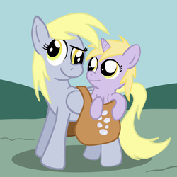 Size: 900x900 | Tagged: safe, artist:tranquilmind, character:derpy hooves, character:dinky hooves, species:pegasus, species:pony, equestria's best mother, female, mailbag, mare
