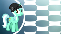 Size: 1920x1080 | Tagged: safe, artist:mrmarcel2605, artist:thatsgrotesque, character:lyra heartstrings, species:pony, species:unicorn, beanie, clothing, female, hat, smiling, solo, wallpaper